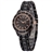 ShiLonG 8028L Fashion Pyramid-shaped Ceramic Band Women's Quartz Wrist Watch with Date (Black+Golden)