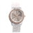 Fashion Rhinestones Decorated Round Case Soft Silicone Band Women's Quartz Wrist Watch (White)