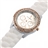Fashion Rhinestones Decorated Round Case Soft Silicone Band Women's Quartz Wrist Watch (White)