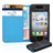 Left-right Open Protective PU Case Cover with Card Holder for iPhone 4 /iPhone 4S (Blue) 