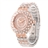 Savina Crystal Rhinestones Decor Round Dial Women's Quartz Wrist Watch with Stainless Steel Watch Chain (Golden)