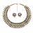 Women Vintage Crystal Rhinestone Studded Collar Necklace Earrings Set (Golden)